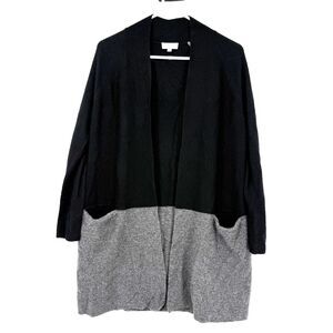 Kinross Cashmere Cardigan Sweater Black Gray Open Front Long Classic Cozy Size S